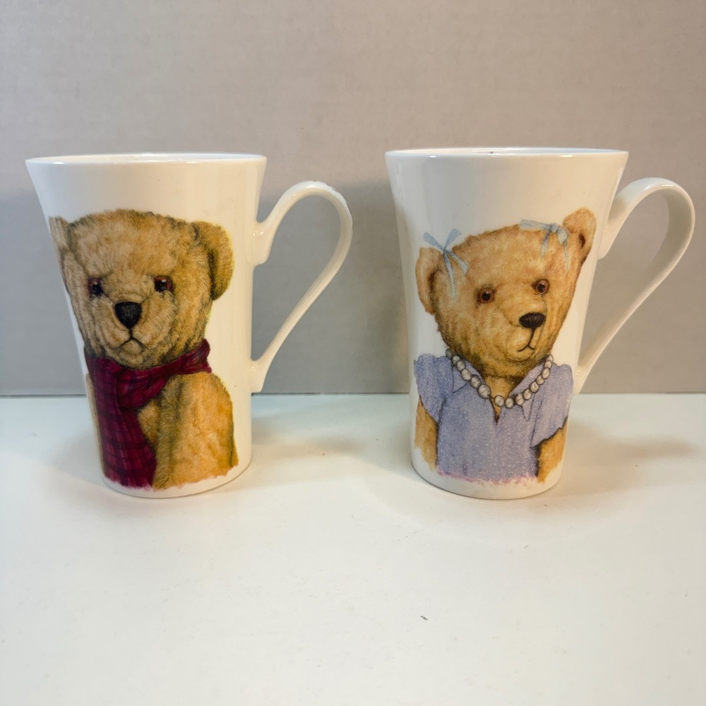 Roy Kirkham My Bear Coffee Mug Set 2 Fine Bone China England White Teddy Bear